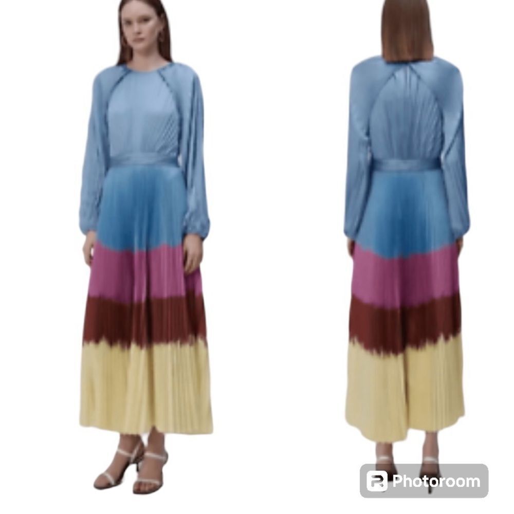 Jonathan Simkhai Suzie Dip Dye In Hydrangea Midi Pleated Modest Dress Size 0